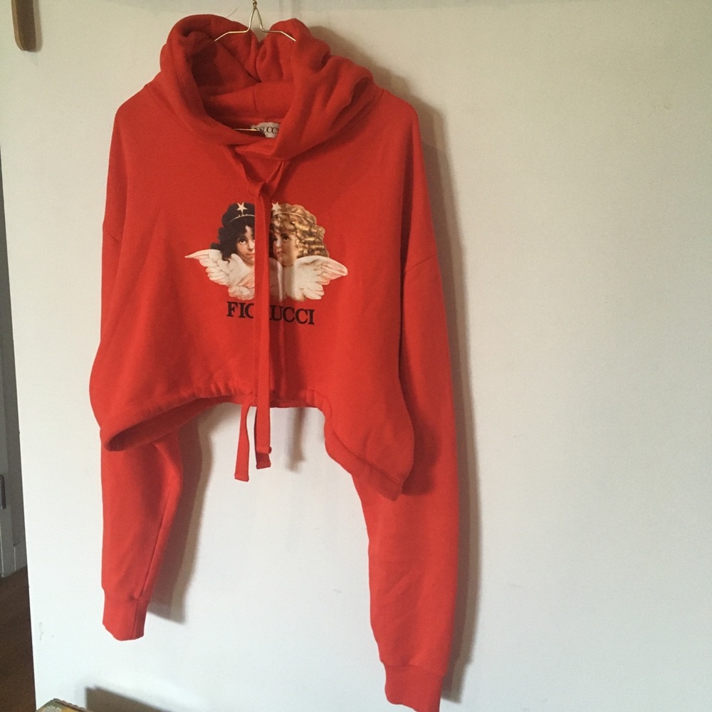 /SOLD/Fiorucci Crop Hoodie Sweater Angels Red Sz M - Picture 4 of 8